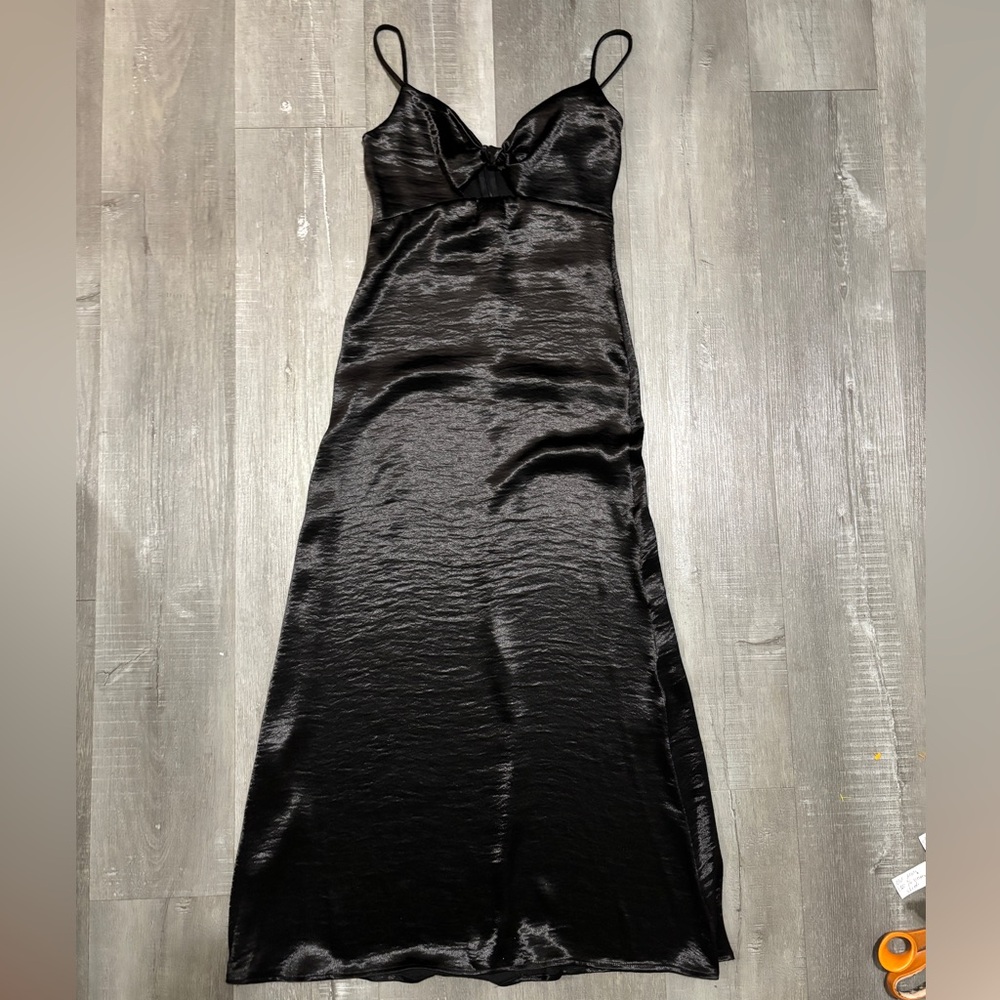 Audrey Black Satin Maxi Slip Dress with adjustable Spaghetti Straps
